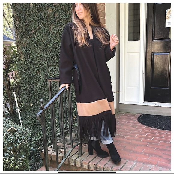 #44 LAST ONE Made in Italy Gorgeous  chic belted Black coat - Picture 8 of 8